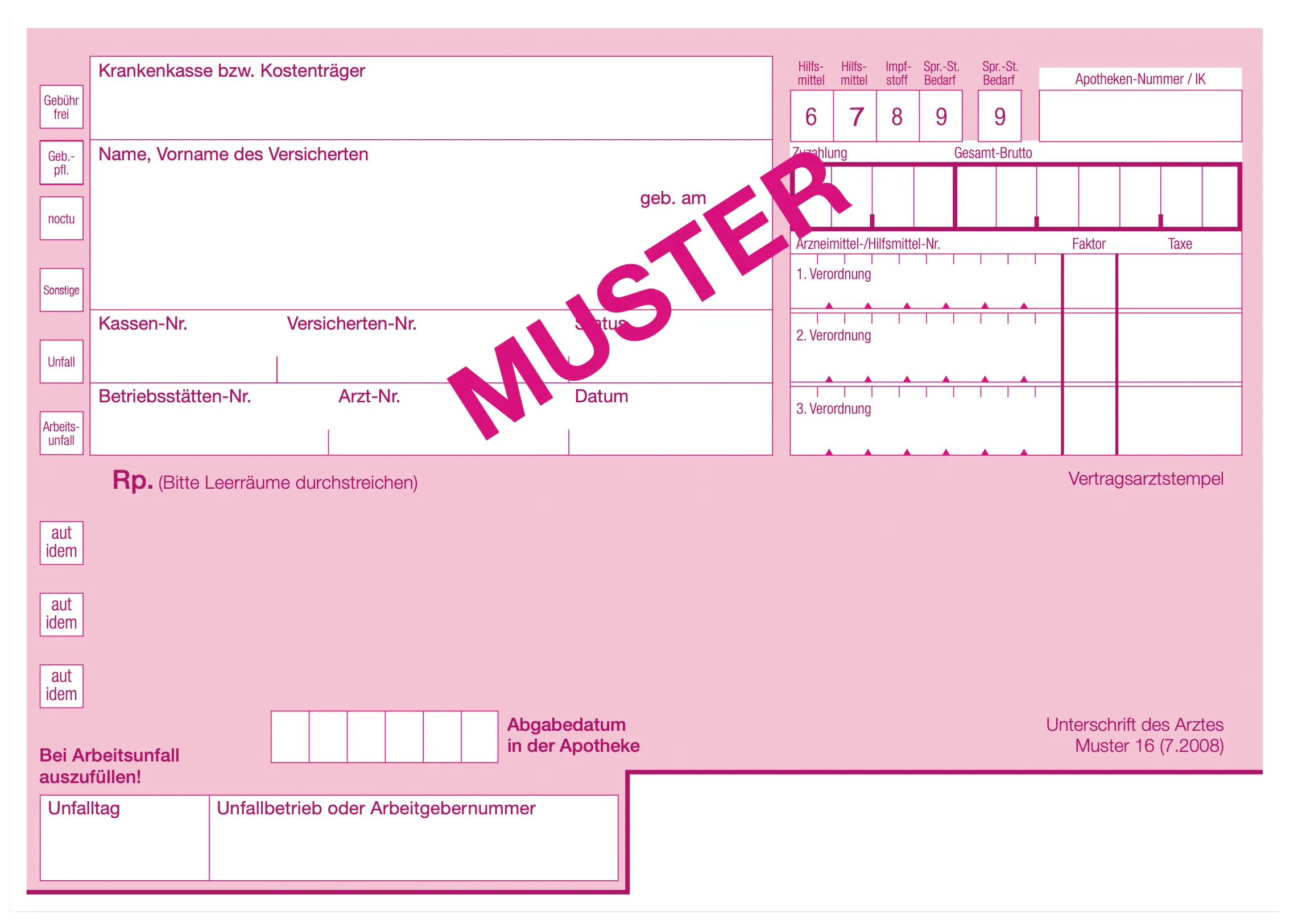 Auf dem Bild ist ein blanko Muster Rezept.